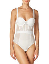 DKNY Women's Sheers Strapless Bodysuit, White, 36C